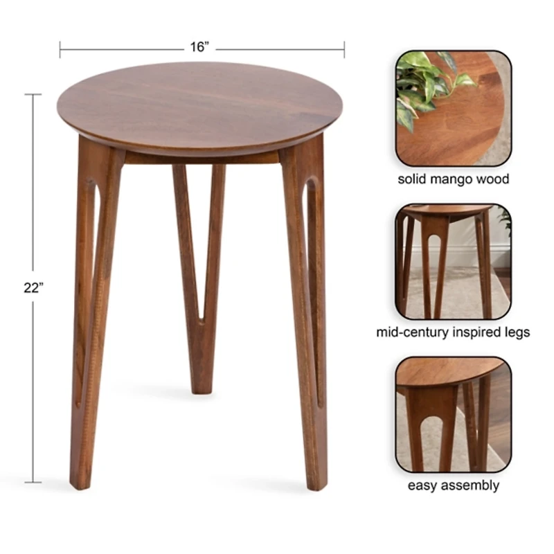 Walnut Brown Mango Wood Round Kershaw Accent Table