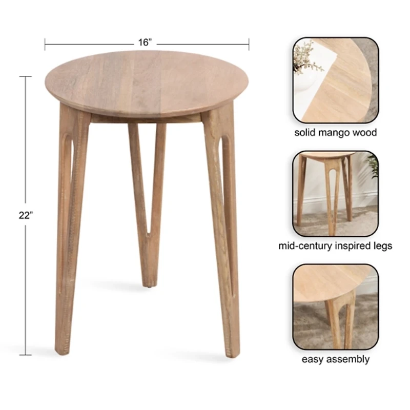 Natural Mango Wood Round Kershaw Accent Table