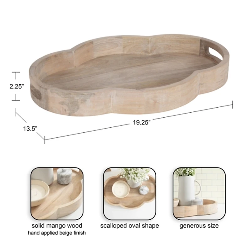 Natural Wood Scalloped Winstead Decorative Tray