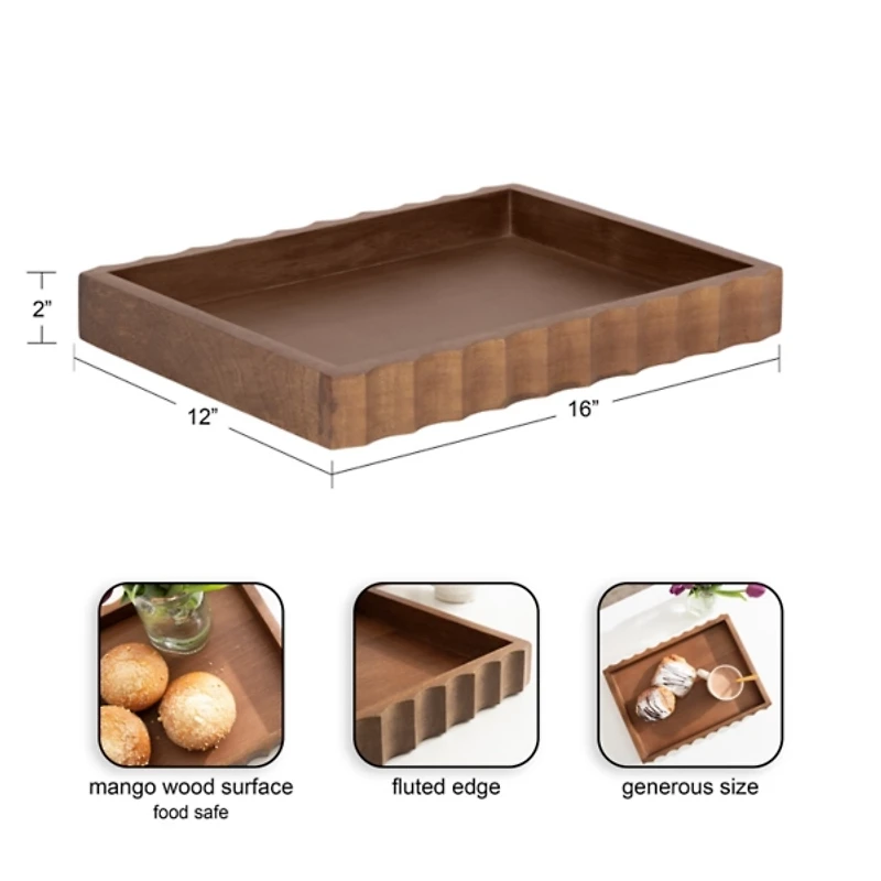 Walnut Brown Fluted Lissi Rectangular Serving Tray