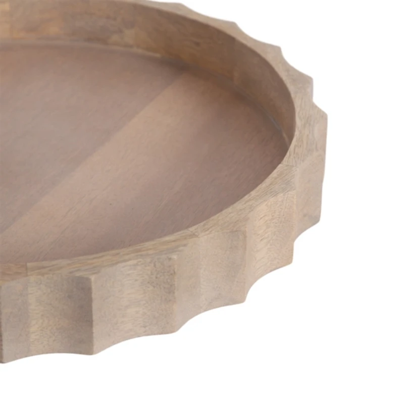 Natural Wood Fluted Lissi Round Serving Tray