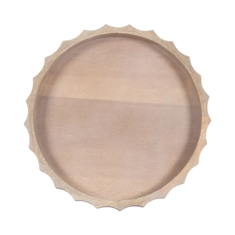 Natural Wood Fluted Lissi Round Serving Tray