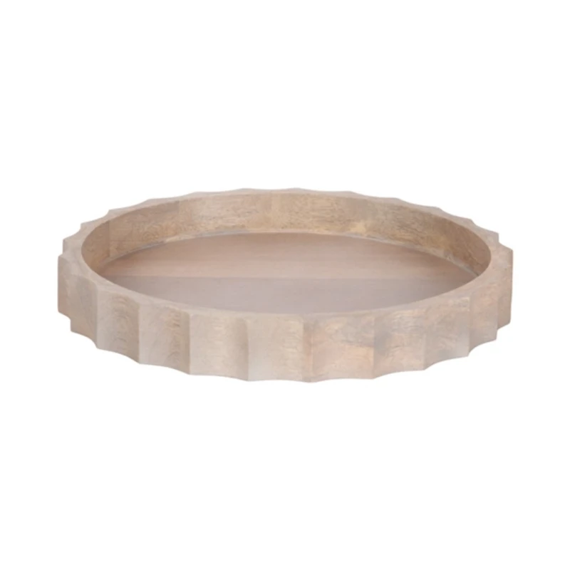 Natural Wood Fluted Lissi Round Serving Tray