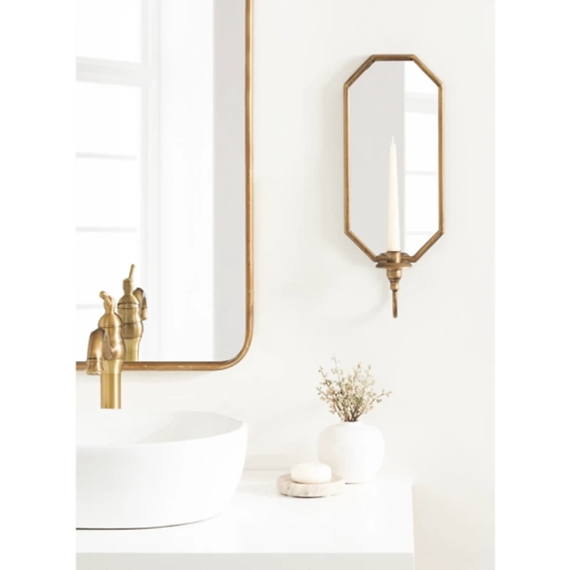 Wardelle Antique Gold Mirrored Taper Candle Sconce