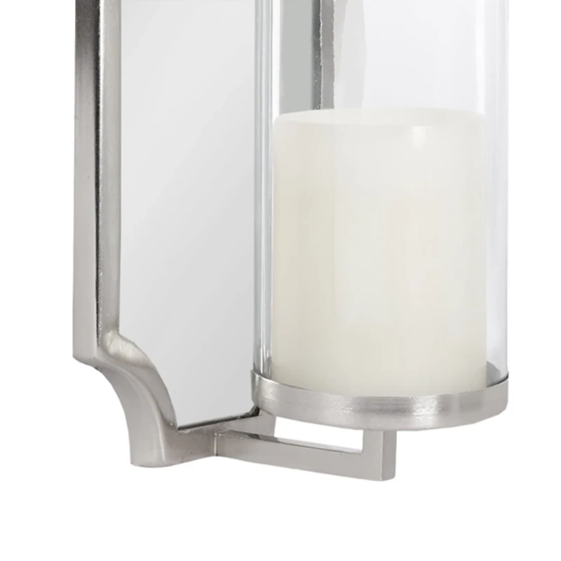 Ciel Silver Mirrored Pillar Candle Sconce