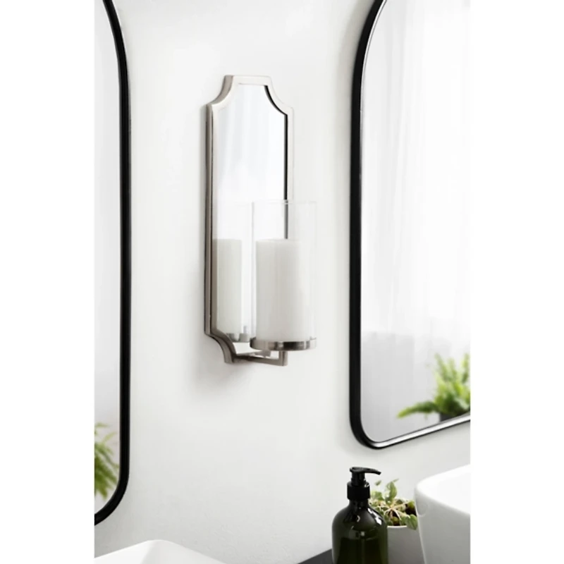 Ciel Silver Mirrored Pillar Candle Sconce