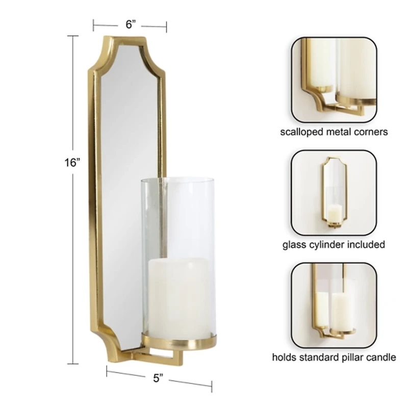 Ciel Gold Mirrored Pillar Candle Sconce