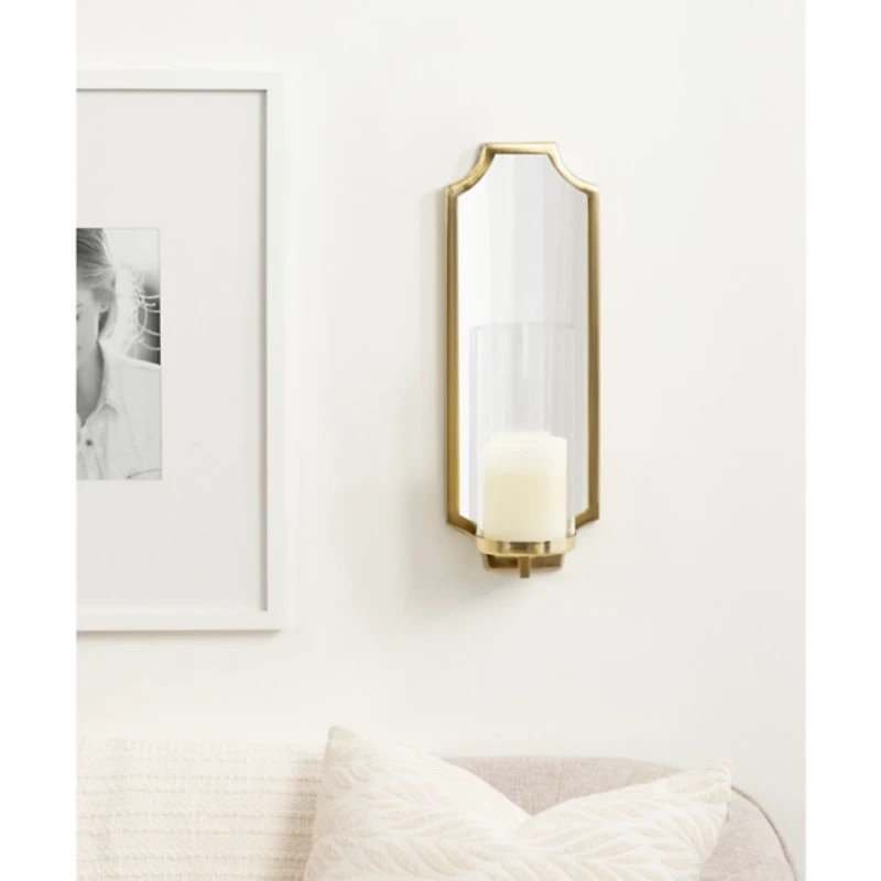 Ciel Gold Mirrored Pillar Candle Sconce