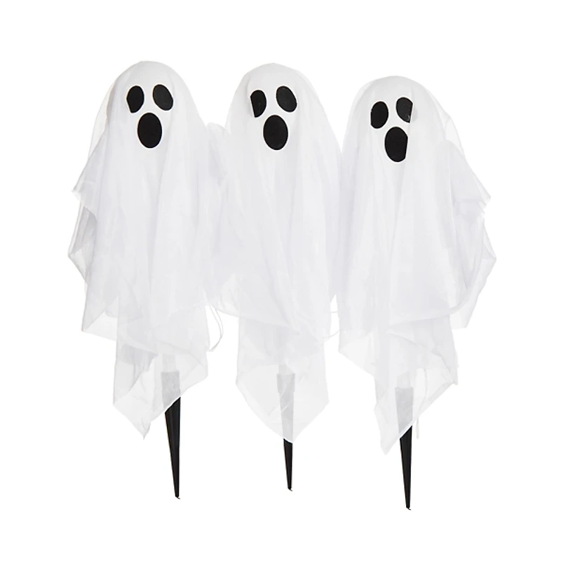 Pre-Lit Ghost Halloween Yard Stakes, Set of 3