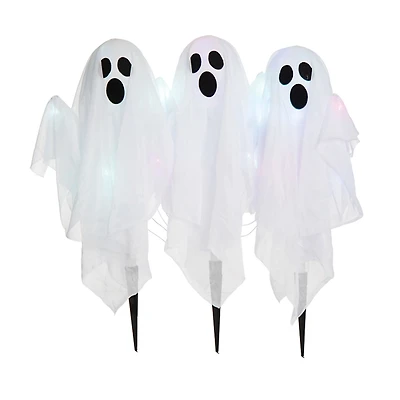 Pre-Lit Ghost Halloween Yard Stakes, Set of 3