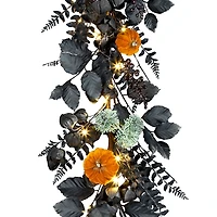 Pre-Lit Pumpkin and Black Leaf Garland
