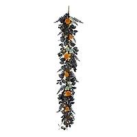 Pre-Lit Pumpkin and Black Leaf Garland