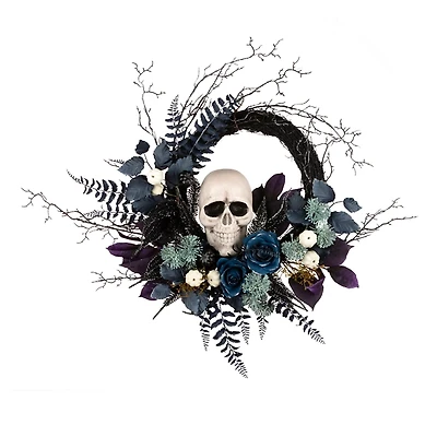 Blue Floral Mix Skull Wreath