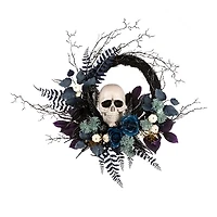 Blue Floral Mix Skull Wreath