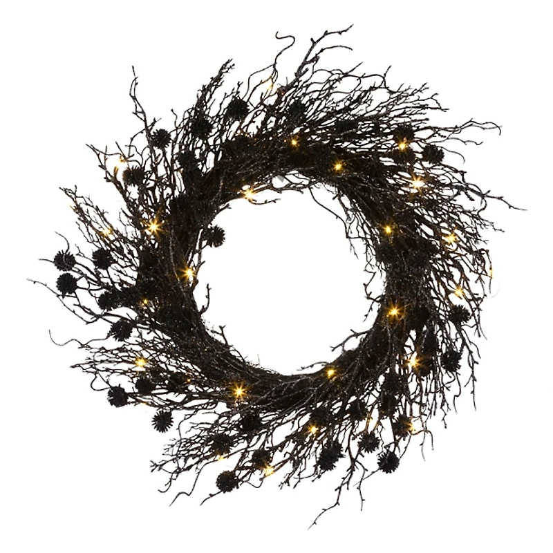 Pre-Lit Black Deadwood Wreath