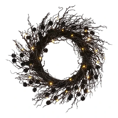 Pre-Lit Black Deadwood Wreath