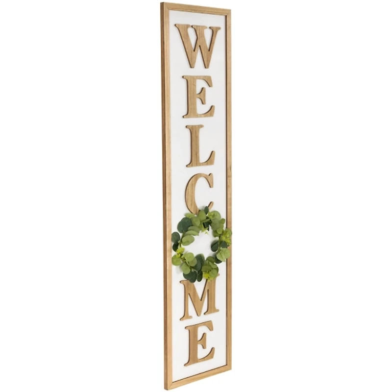 Welcome Eucalyptus Wreath White Porch Board