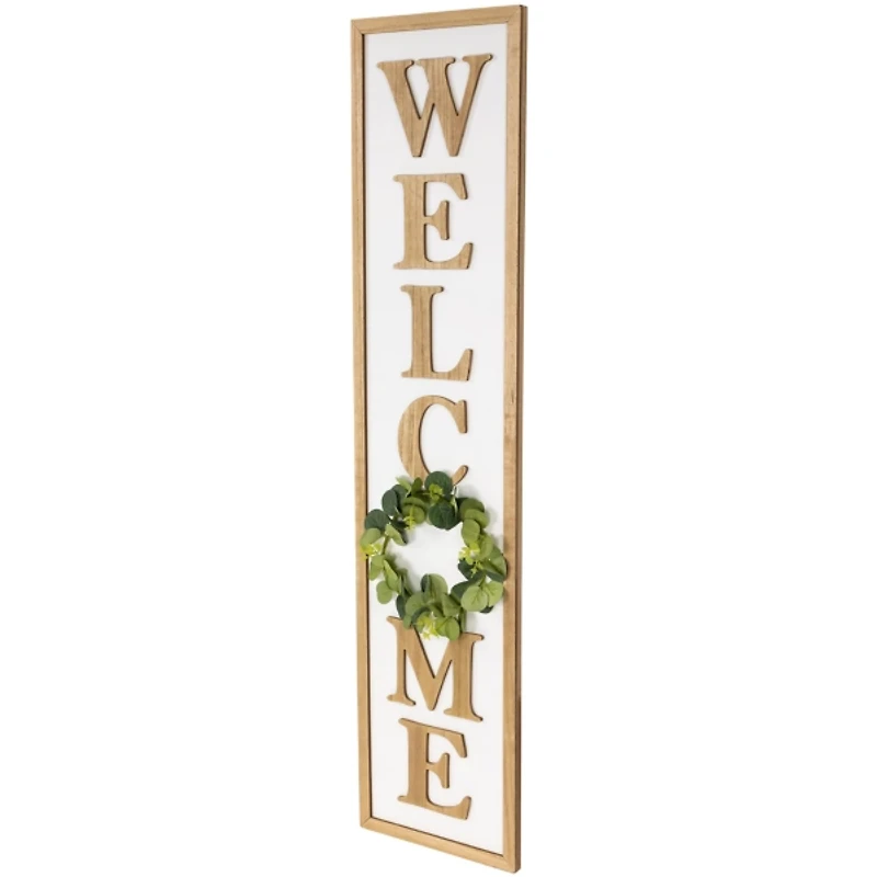 Welcome Eucalyptus Wreath White Porch Board
