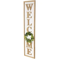 Welcome Eucalyptus Wreath White Porch Board