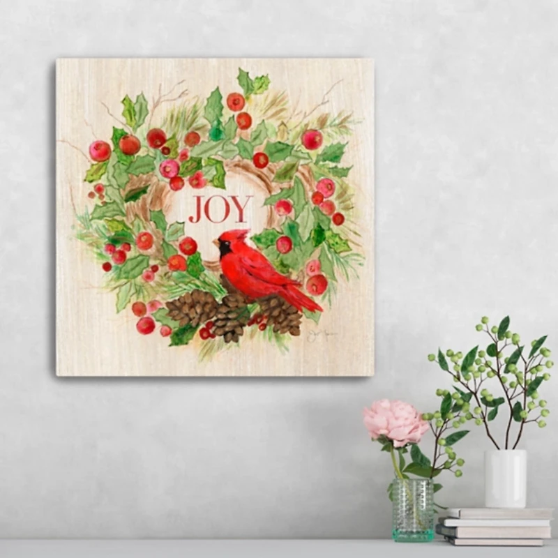 Cardinal Joy Wreath Canvas Art Print