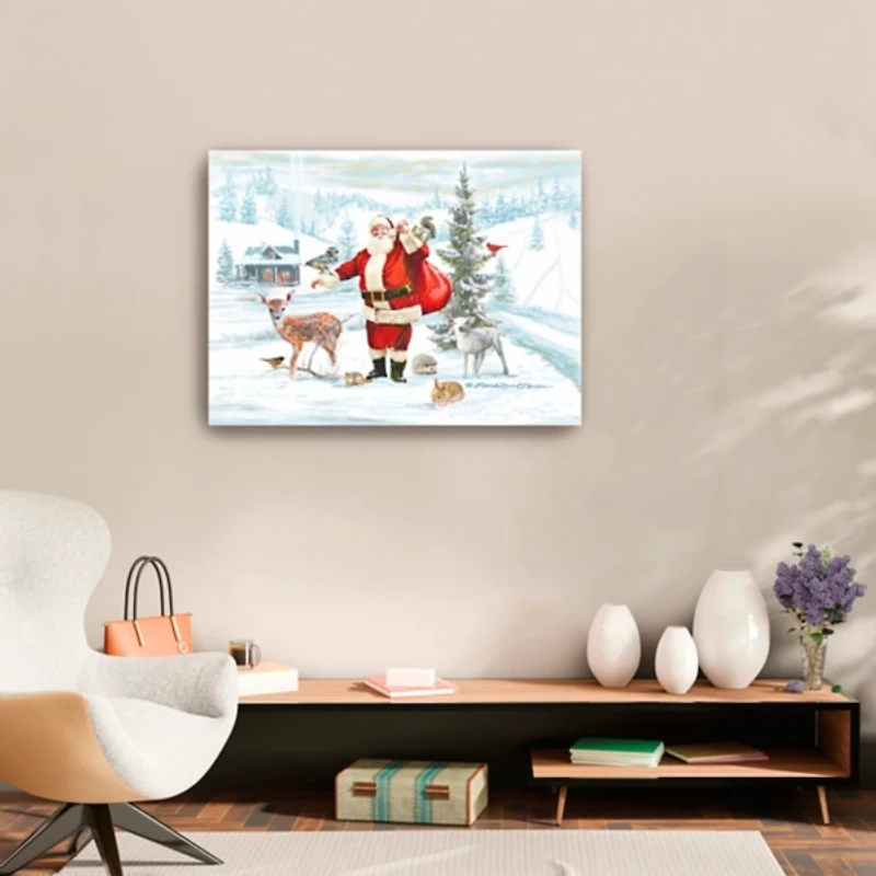 Santa with Woodland Friends Canvas Art Print
