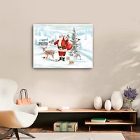 Santa with Woodland Friends Canvas Art Print
