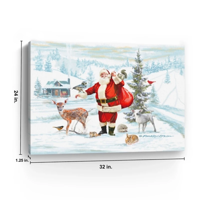 Santa with Woodland Friends Canvas Art Print