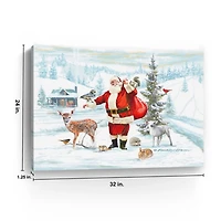 Santa with Woodland Friends Canvas Art Print