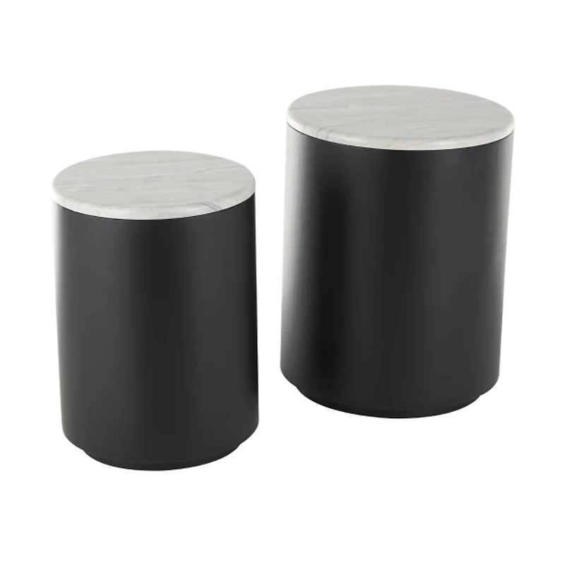 Black Metal Marble Nesting Accent Tables, Set of 2