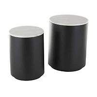Black Metal Marble Nesting Accent Tables, Set of 2