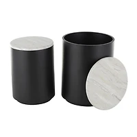 Black Metal Marble Nesting Accent Tables, Set of 2
