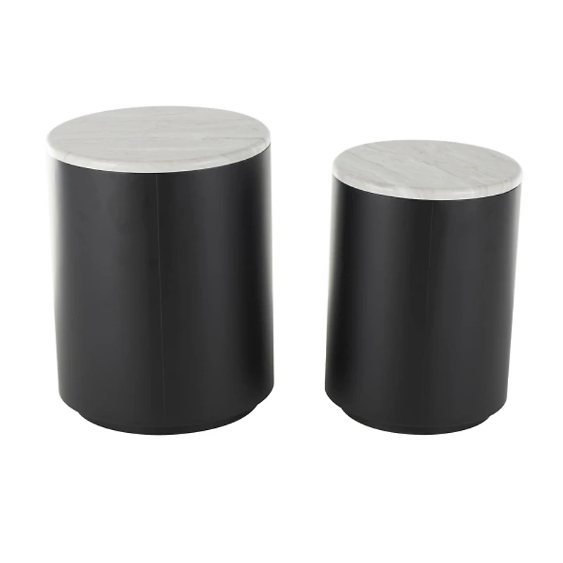 Black Metal Marble Nesting Accent Tables, Set of 2
