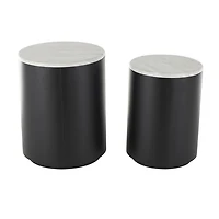 Black Metal Marble Nesting Accent Tables, Set of 2