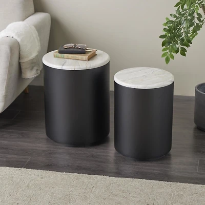 Black Metal Marble Nesting Accent Tables, Set of 2