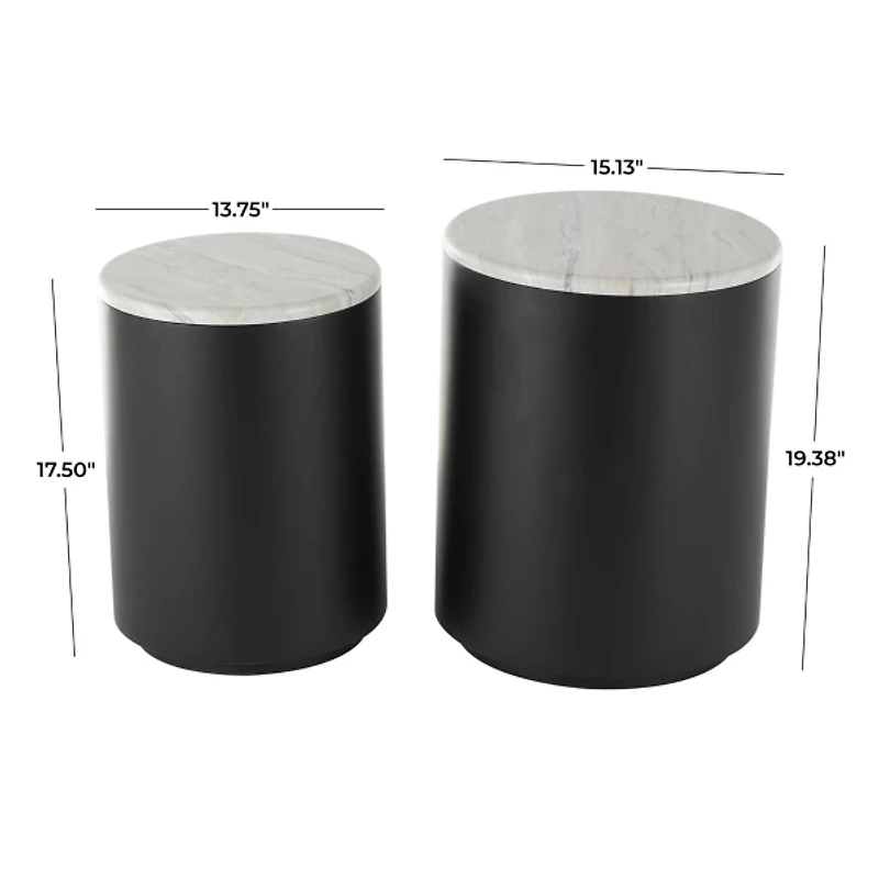 Black Metal Marble Nesting Accent Tables, Set of 2
