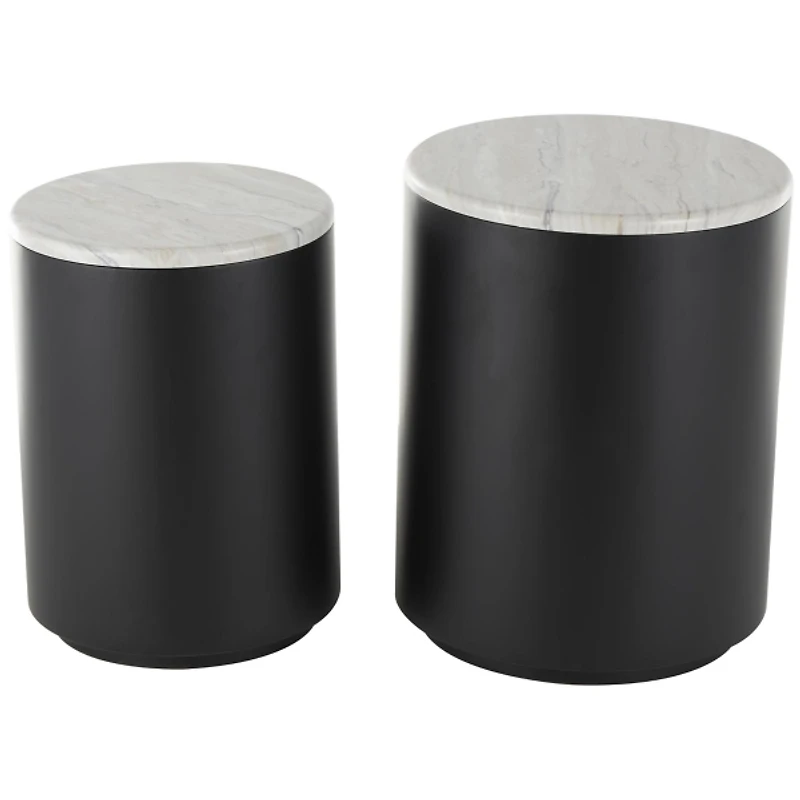 Black Metal Marble Nesting Accent Tables, Set of 2