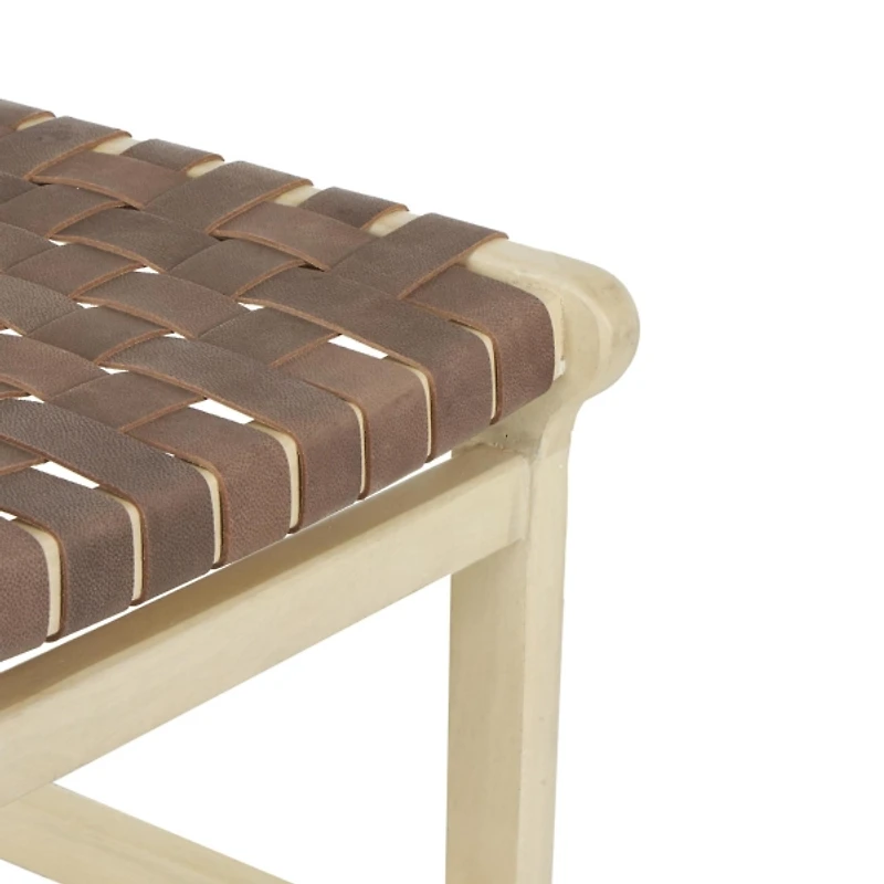 Brown Woven Leather Wooden Counter Stool