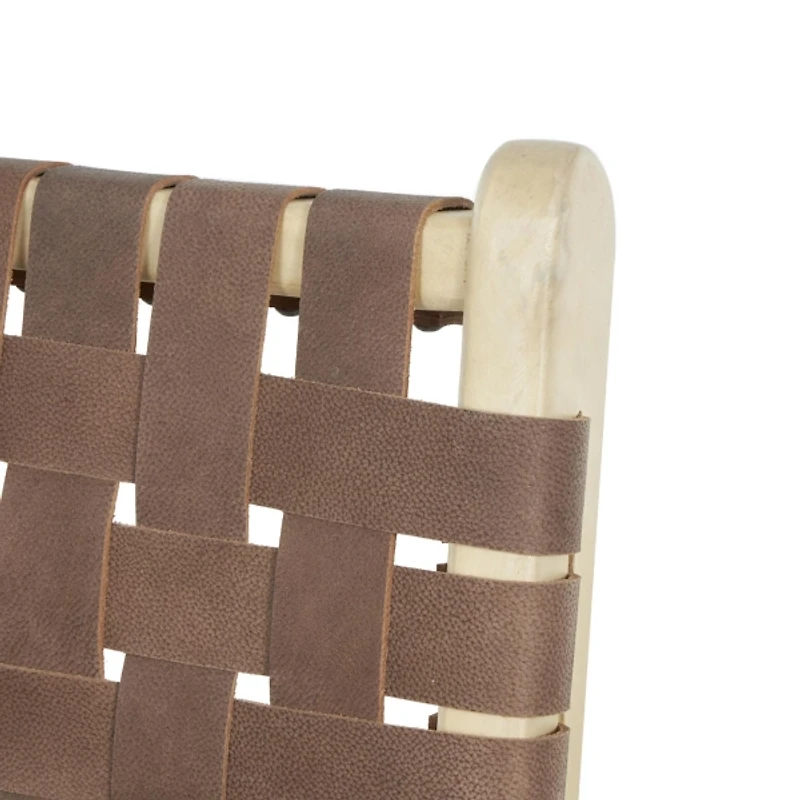 Brown Woven Leather Wooden Counter Stool