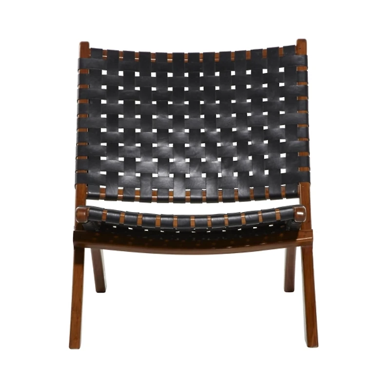 Black Woven Leather Folding Accent Chair