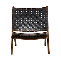 Black Woven Leather Folding Accent Chair