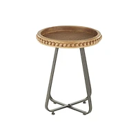 Beaded Wood Rattan Round Accent Table