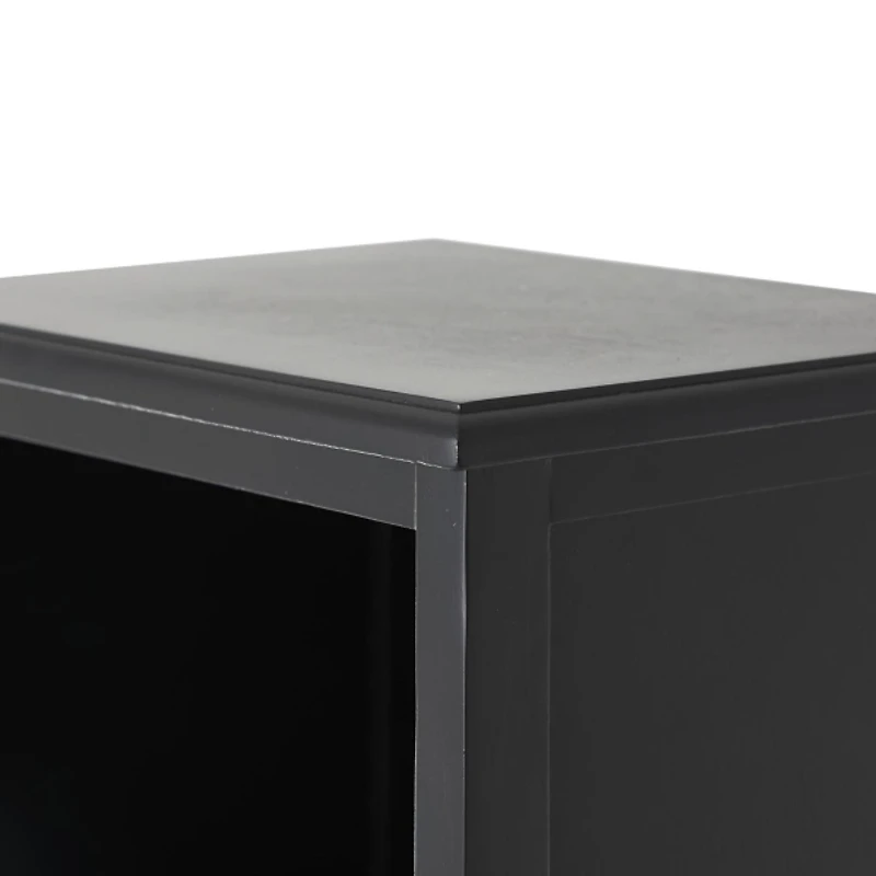 Black Wood and Rattan 3-Tier Bookcase