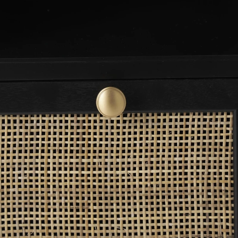 Black Wood and Rattan 3-Tier Bookcase