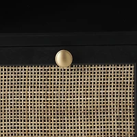 Black Wood and Rattan 3-Tier Bookcase