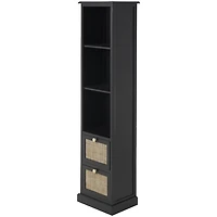 Black Wood and Rattan 3-Tier Bookcase