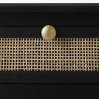 Black Wood & Natural Rattan Wine Bottle Cabinet