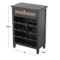 Black Wood & Natural Rattan Wine Bottle Cabinet
