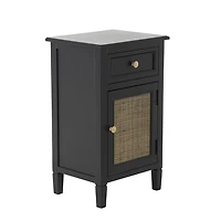 Black Wood & Natural Rattan Small Cabinet