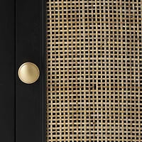Black Wood & Natural Rattan Small Cabinet