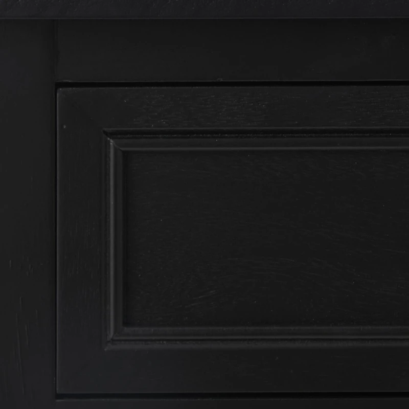 Black Wood & Natural Rattan Small Cabinet